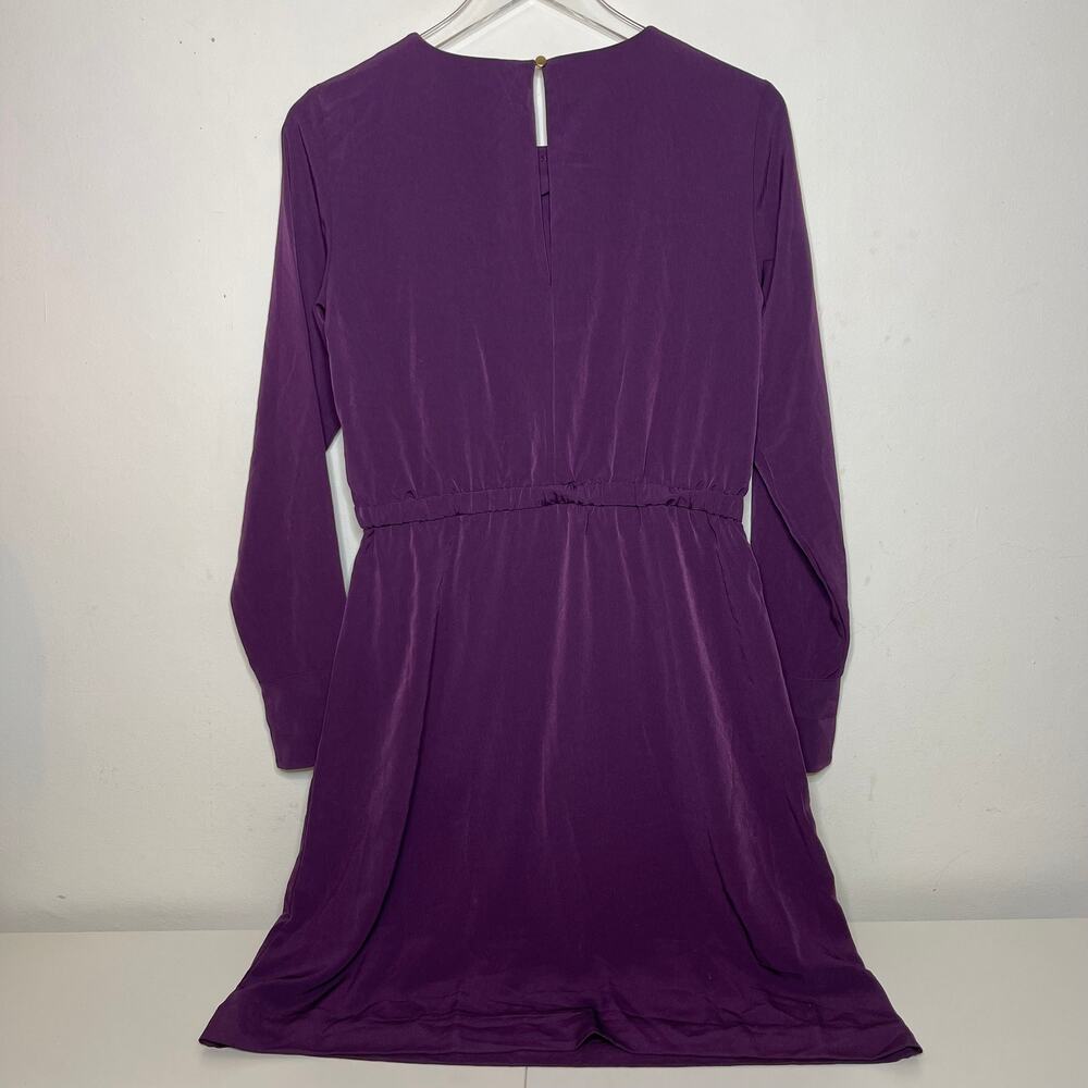 H&M Purple Long Sleeve Cinched Waist Dress Gold Buttons Keyhole, Women’s Size 10
